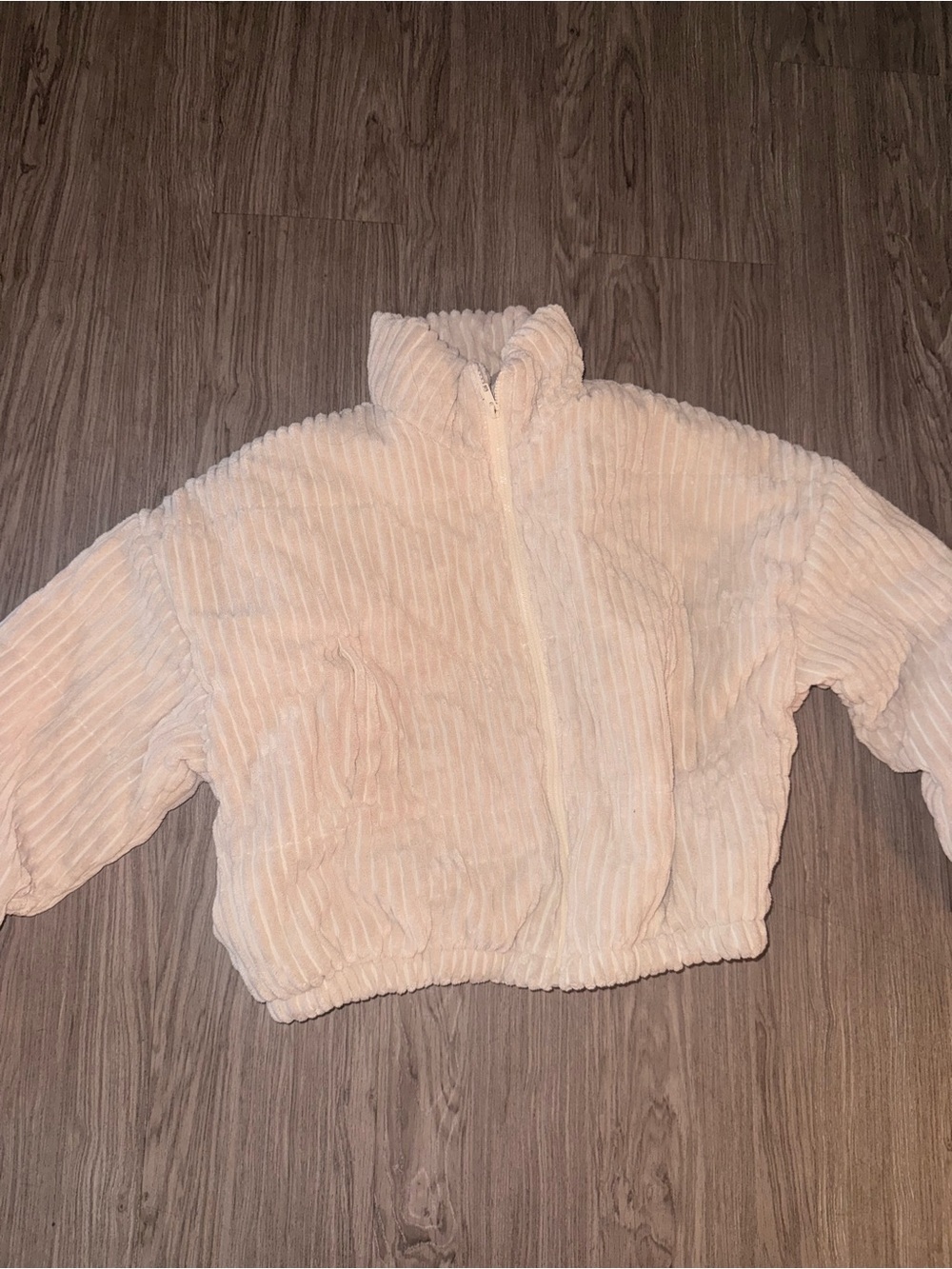 Plush Ribbed Zip-Front Jacket - Cream